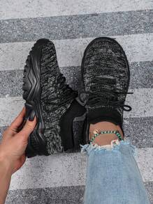 Casual Slip-On Unisex Shoes For Spring & Summer, Wide Fit, Non-Slip Cushioned Lightweight Breathable Design, Black Mixed With Gray, Suitable For Travel, Mother's Day Gifts, Outdoor Gatherings, Convenient & Durable, Easy To Wear, Plus Size Women's Sports Shoes