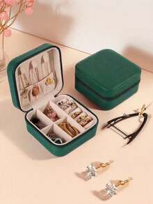 1PC Rectangle PU Leather Jewelry Box Organizer Small Travel Portable Earring Ring Jewellery Storage Case For Valentine's Day Gift - Multicolor - View 14