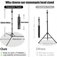 Soporte de cabeza de maniquí, trípode plegable actualizado para soporte de peluca para capacitación en cosmética y peluquería
