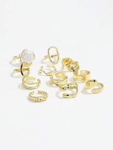 11pcs/Set Baroque Faux Pearl Stackable Rings, Fashionable Versatile Multi-Element Ring Set For Women - Gold - View 2