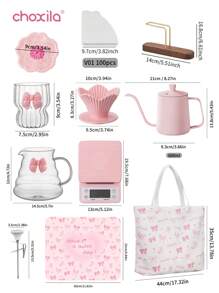 choxila Coffee Set, Pink Coffee Set With Bow Pattern Bag, Pour Over Coffee Set, Drip Coffee Accessories, Travel Camping Festival Coffee Gifts