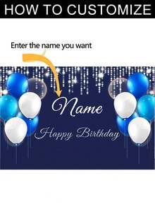 1pc Custom Blue And White Balloon Birthday Party Background In Three Sizes - Silver Glitter Blue And White Balloon "Happy Birthday" Polyester Banner For Anniversaries, Christenings, Birthdays And More!, Multi-Functional, Ornamental, Letter, Stylish, Modern, Colorful, Cute, Adorable, Casual, Custom, Personalized, Unique, Customized, Ideal Gifts For Him, Ideal Gifts For Her,Kids,Gala Night,Modern,Colorful,Cute