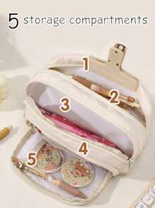 1pc 3-Layer Canvas Pencil Case With Clear Window, High-Quality Japanese Style, Extra Large Capacity Student Stationery Bag (7 Colors),Pencil Pouch,School Bag
