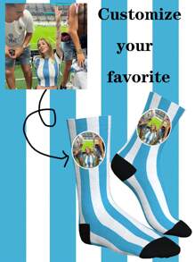 1 Pair Of Customized Socks For Lovers, Customized Socks For Football Fans, Customized Socks For Fans, Customized Socks For Team Cheer, Customized Socks For Argentina Team