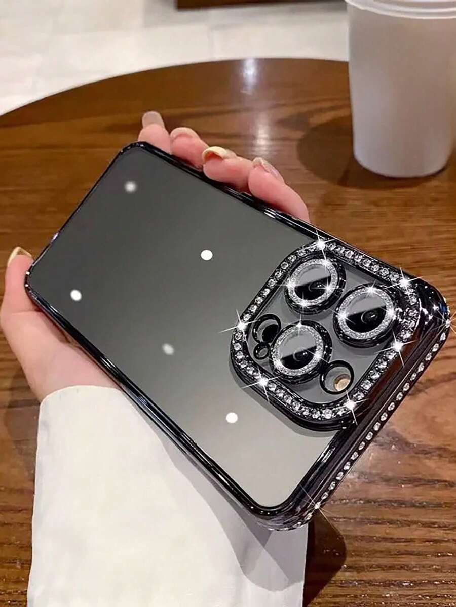 奢华电镀闪钻手机壳，兼容 17/16E/15/14/13/12/11/X/XS Max/XR/Pro Plus，Galaxy A02S-A07/A12-A17/A22-A26/A32-A36/A50-A56/S20-S25，荣耀 Magic/Reno/Smart - 黑色 - 查看 1
