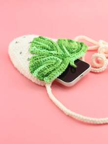 Handmade Creative Sequined Strawberry Crochet Bag - Baby Pink - View 4