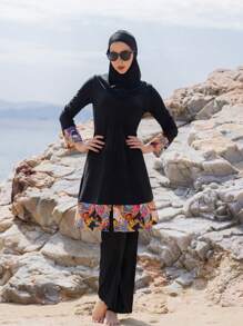 Set de traje de baño modesto de 3 piezas (parte superior de manga larga, pantalón largo y hiyab) de estilo de Oriente Medio para damas, para playa de verano