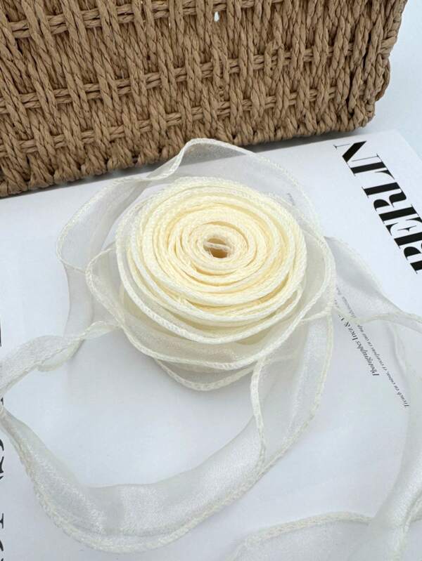 1 Rolo 9m de Comprimento x 4cm de Largura Fita de Organza com Borda Branca