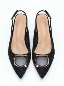 2025 New Wide Fit Suede Pointed Toe Sexy Thick Heel Sandals For Women, Elegant Backstrap Open Toe Black High Heels