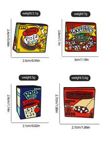 1/4 pièces Broche de rouleau de pizza, épinglette en métal d'alliage avec lettres colorées, accessoire décoratif pour sac, vêtements, bureau, chemises, vestes, bijoux pour Noël et Halloween