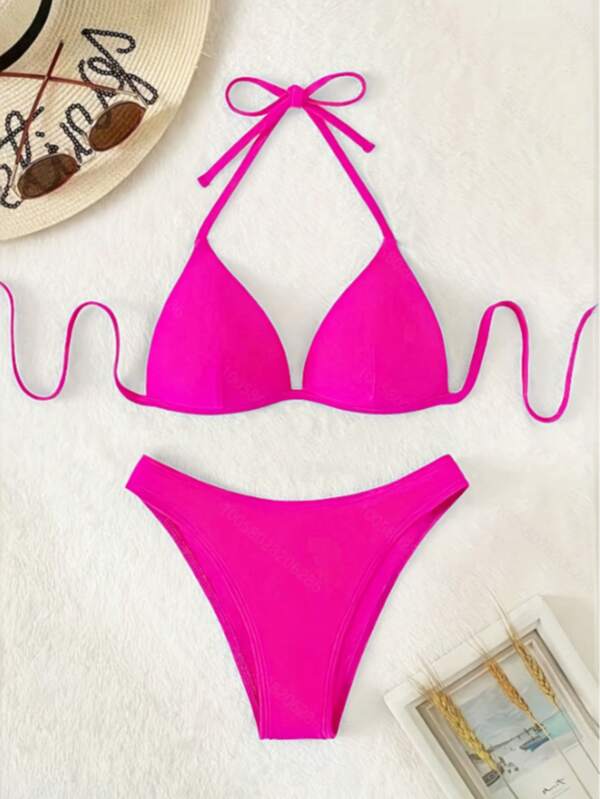 Nuovo bikini a due pezzi di colore unito, di moda e sexy, per donne