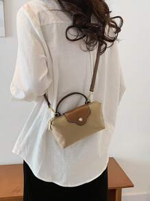 1 pieza Bolso de tote casual de mujer, bolso de hombro de nailon de unicolor versátil, estilo Boston, bolso de mano de moda cruzado