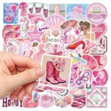 50 piezas Pegatinas de niña de playa rosa para DIY en cuaderno, portátil, funda de teléfono, planificador, casco, guitarra - Desechable