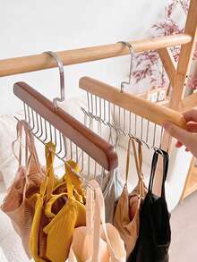 1件/2件木质吊带衣架，多功能内衣背心收纳神器，居家宿舍实木挂钩波浪形晾衣架 - 彩色 - 查看 5