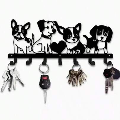 Gancho de pared en forma de corazón de metal con diseño de perro adorable, decoración creativa para colgar ropa, abrigos, sombreros y mochilas