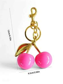 1pc Chic Rose Red Cherry Keychain With Sparkling Resin Pendant - Alloy Customizable C-Hook Closure For Women's Wallets & Bags Ideal Gift For Family Friends And Couples Valentine's Day Gift Summer Bridesmaid Gifts - Màu Hồng Tươi - Xem 4