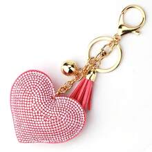 1pc Rhinestone Heart Solid Color Bag Charm Keychain Key Ring Pendant Gift , Backpack Wallet Pendant Small Gift Fashion Metal Bag Charm Travel Accessories - Red - View 9