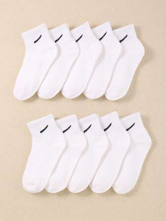 10 Pairs White Kids Socks With Striped Design For Boys & Girls - Breathable Ankle Socks, Soft & Durable Everyday Children's Socks Pack Of 10