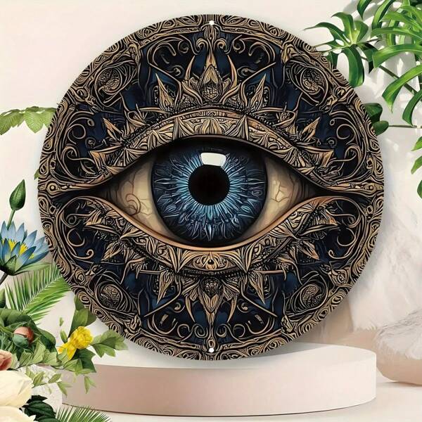 1pc 8x8 Inch Round Metal Evil Eye Wall Art - Suitable For Home, Living Room, Bathroom And More Decor. Applicable For Bedroom, Kitchen, Bar, Cafe - Durable, Easy To Hang, Indoor And Outdoor Use - Great For Home, Garden, Gym, Garage, Bathroom, Mural, Suitable For Home, Restaurant, Cafe, Garage Decor, Various Designs, Home Decor, Room Decor, Wall Decor, Birthday Gift, Graduation Gift, Random Hole Placement