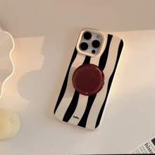 1pc GUCADI Vintage Creative High-End Soft Cheese White Stripes + Red Brown Support Shockproof Full Coverage Phone Case Compatible With Apple IPhone 16/15/14/13/12/11 Series