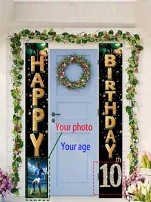 2pcs Customized Birthday Party Backdrop & Door Sign With Photo, Name & Age, Durable Rose Gold Happy Birthday Decorations, Perfect For Indoor & Outdoor Party Celebration