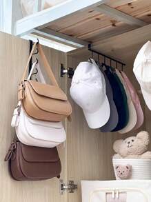 2pcs,Wall Mounted Hat Organiser, Iron Storage Hanger With 6 Hooks, Portable Multi-Functional Storage Hanger, Over The Door Hat Rack, Wardrobe Cabinet Organiser, Suitable For All Types And Sizes Of Hats.