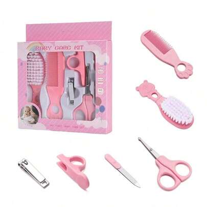 6pcs/Set Cartoon Newborn Baby Care Set With Box , Newborn Baby Nail Hair Daily Care Kit Infant Kids Grooming Brush Comb And Manicure Home Set, Including Comb And Brush,Nail Clipper, Scissors, Nail File, Baby Manicure Set,Ideal Baby Shower Gift.