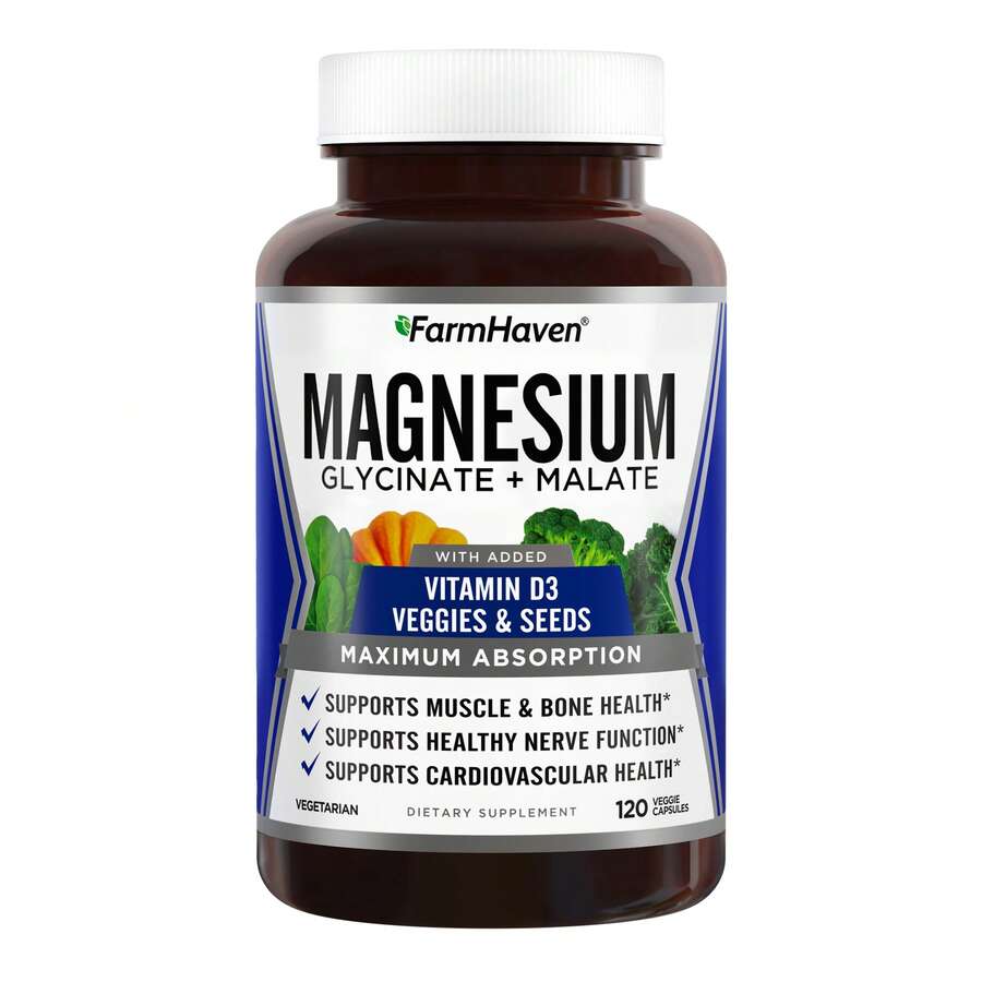 FarmHaven Magnesium Glycinate & Malate Complex W/Vitamin D3, 100% Chelated For Max Absorption, Vegetarian Bone Health, Nerves, Muscles, 120 Capsules, 60 Days - 其他 - 查看 1