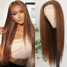 Peluca con cabello liso y largo de 32 pulgadas de color morado oscuro con encaje frontal. Peluca sintética de larga duración, resistente al calor, con frente de encaje sin pegamento, para uso diario, fiestas navideñas o cosplay de mujeres.