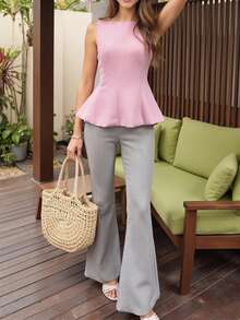 Women's Chic Casual Versatile Tank Top With Bow Decor On Back, Romantic French/Vacation Style, For Spring/Autumn - Pink - View 1