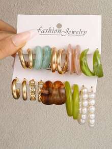 12/20/30 件套波西米亚仿珍珠树脂时尚多色耳环套装,适合日常、海滩、约会、派对、夏季礼物(可能会出现色差) - 款式1 - 查看 5