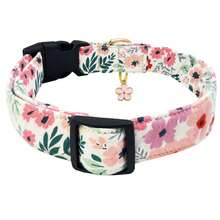 Soft & Comfortable Floral Print Pet Dog Collar With Pendant, Adjustable Washable Cute Dog Necklace
