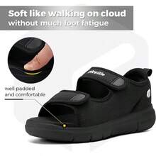 FitVille Men's Sandals Extra Wide Shoes With Adjustable Strap Wide Width Slippers For Wide Feet - Black - View 6