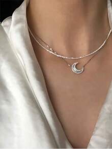 1 Pc Starry Sky Shiny Silver Chain Necklace - Silver - View 5