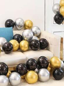 60pcs 60 Black Gold Balloons, Black Gold Silver Helium Balloons, Metal Gold Silver Latex Balloons, 12 Inch Black Party Balloon Decoration, Suitable For Birthday, Graduation Ceremony Wedding Decoration. Summer Gifts Beach Back To School School Supplies Room Decor