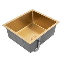 YUNRUX Kitchen Sink Countertop Embedded Stainless Steel Rectangular Sink With Drain Pipe - Gold - View 6