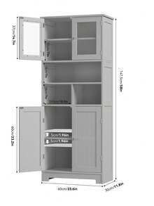 FURCHEN Bathroom Cabinet Bathroom Cabinet With Open Compartment And 4 Doors Wooden Kitchen Cabinet With Adjustable Shelf White 147.5 X 60 X 30 Cm - 灰色 - 查看 5
