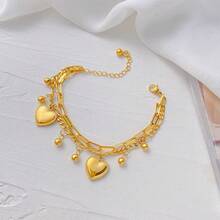 JOJELOO 1pc Bohemian Style Double Layer Heart Stainless Steel Bracelet - Yellow Gold - View 4
