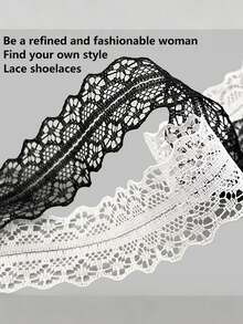 1/2pairs(100cm)Lace Shoelaces, Elegant Lace Shoelaces, Lace Bow Shoelaces, Elegant Satin-Lace Trim Ballet Style Shoe Laces, Geometric Hollow-Out Pattern, Sneakers, Casual Shoes Accessories, For Summer Daily Wear Casual Shoes, White Shoes - Multicolor - View 4