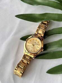 sottas 新款时尚金色女士手表，简约优雅，韩版时尚，休闲百搭，不锈钢表带，小众奢华，防水石英腕表 - 金色 - 查看 3