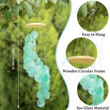 创意贝壳风铃，手工艺术风铃，S 形不对称挂饰，海星镜面贝壳风铃，海玻璃风铃，家居装饰，户外装饰，适用于民宿、庭院、花园、卧室、客厅、走廊等，女士礼物，节日和生日礼物 - 彩色 - 查看 10