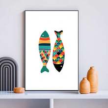 1 件无框墙面艺术海报动物水彩彩色鱼墙面艺术帆布画抽象海报和印刷品适用于餐厅装饰家居装饰图片可选框架