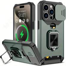 Protective Case With Sliding Camera Slot & Ring Holder For IPhone 16, 15, 14, 13, 12, 11 Pro Max, Plus Models