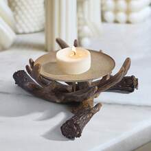 1 pieza Soporte de vela con cuernos de venado creativo, decoración de escritorio, regalo de aniversario, manualidades, decoración navideña, boda