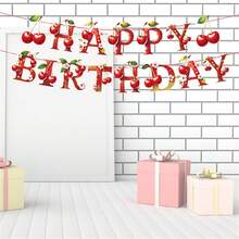 Happy Birthday Banner, Cherry Letters Print Home Decor Party Favor Photo Booth Props - Burgundy - View 5