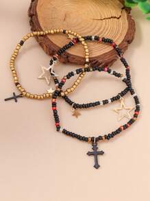 3pcs/Set Star Cross Bead Bracelets Suit For Women, Everyday Wear