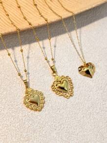 1 pieza Collar con colgante en forma de corazón chapado en oro de 18K, joyería en forma de corazón de acero inoxidable para mujeres, para uso diario y citas, decoración del Día de San Valentín