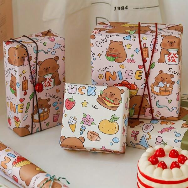6 hojas de papel de regalo con diseño de toninho sin aletas en tema fantástico, diseño de animal de colores mezclados, suministros para fiestas y cumpleaños, 6 papeles plegados por paquete, embalaje de regalo para fiestas | Diseño caprichoso | Impresión colorida, regalos personalizables