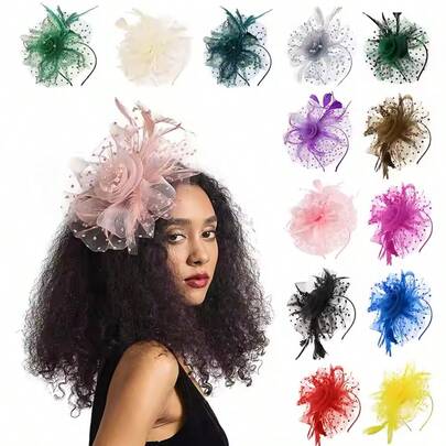 1Pc Fascinators Hat Flower Mesh Ribbons Feathers On A Headband And A Clip Tea Party Headwear For Girls And Women Mini Hat Tiny Hat Derby Hat Mini Cap