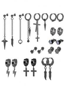 22pcs Gothic Style Stainless Steel Ear Studs Piercing Earrings Set, Best Accessories For Men For Daily Wear And Travel